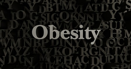 Obesity - 3D rendered metallic typeset headline illustration.  Can be used for an online banner ad or a print postcard.