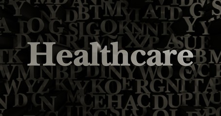 Healthcare - 3D rendered metallic typeset headline illustration.  Can be used for an online banner ad or a print postcard.