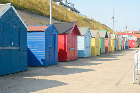 The colourful beach huts in Sheringham, Norfolk, England