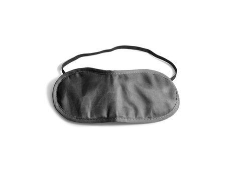 Blank black sleeping mask mockup, isolated, clipping path. Asleep cover band design mock up. Clear satin visor template. Sleeplessness grey cotton insomnia treatment.