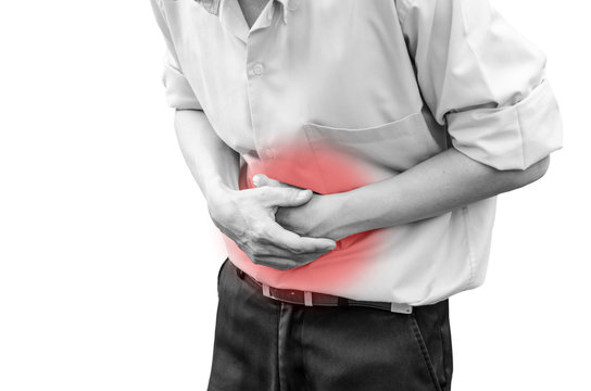 Man suffering from stomach ache because he has diarrhea,isolated on white background