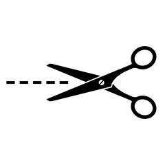 Vector. Scissors with cut lines isolated on white background. Symbol / document / icon.