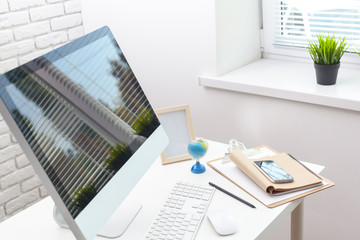 working table with computer