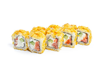 Sushi roll with fresh ingredients isolated on white background