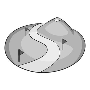 Track in mountains for snowboarding icon. Gray monochrome illustration of track in mountains for snowboarding vector icon for web