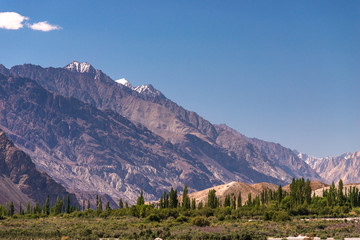 Himalayan range landscape view of Leh, Ladakh in summer, Kashmir, India.