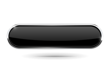 Oval black button with chrome frame. Web icon