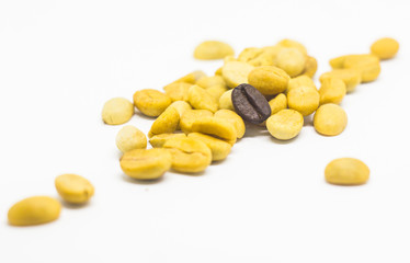 black coffee bean on coffee beans.