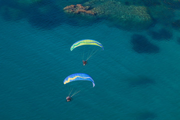 aerial view of the paraglider over the coast line