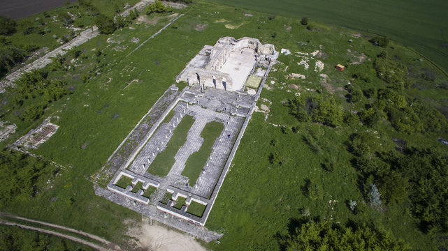 Aerial view of the Great Basilica in Pliska, Bulgaria