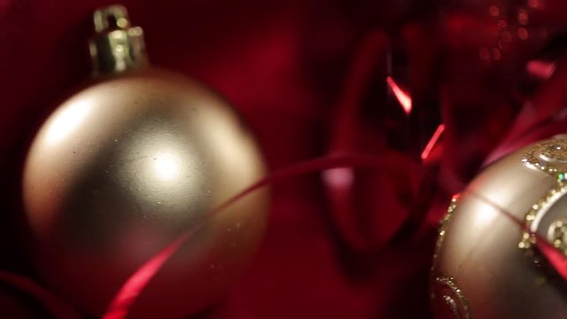 Christmas balls s on a red satin