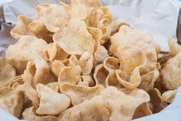 Fresh made Prawn Crackers (Krupuk) on white plate