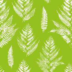 Seamless pattern with paint prints of fern leaves  - obrazy, fototapety, plakaty