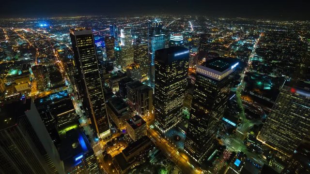 Downtown Los Angeles Aerial Rooftop Night Timelapse