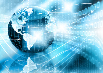 Best Internet Concept of global business. Globe, glowing lines on technological background. Wi-Fi, rays, symbols Internet, 3D illustration