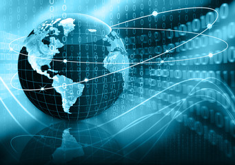 Naklejka premium Best Internet Concept of global business. Globe, glowing lines on technological background. Wi-Fi, rays, symbols Internet, 3D illustration