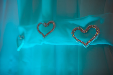 shiny hearts on beautiful wedding table