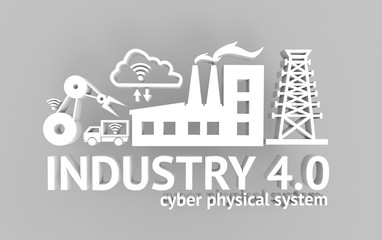 Industrial 4.0 Cyber Physical Systems concept , Icon of industry 4.0 ,Internet of things network,smart factory solution,Manufacturing technology,automation robot with gray background , 3D illustration