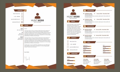 CV Resume with Cover Letter Template Vector Orange