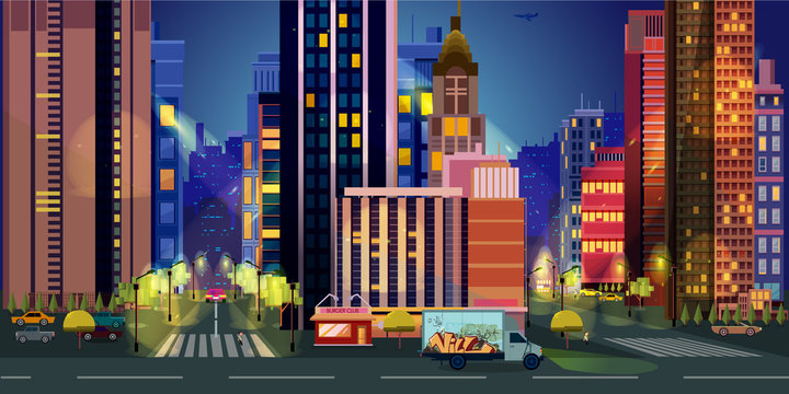 City Illustrations for games, Night  Background