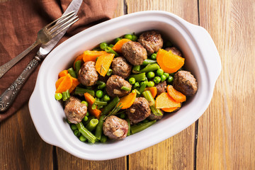 Beef meatballs in an iron skillet