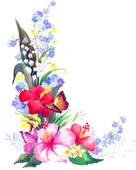 the spring celebration of woman day with flowers watercolor made by hand isolated on the white background