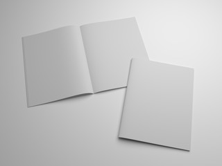 Blank open 3d illustration magazine mockup with cover