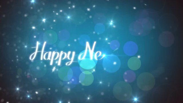 Happy New Year, beautiful background with falling and glowing snowflakes