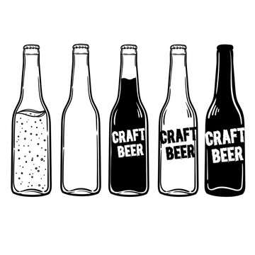 vector set of bottles of beer or soda. Inscriptions can be replaced. Perfect for a menu in a restaurant or bar.