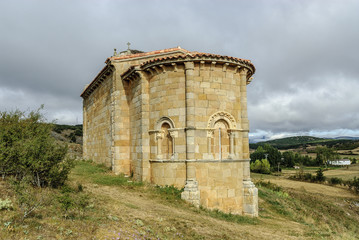 sight of the Romanesque chapel of saint Eulalia in the quarter of Santa Maria in Aguilar de Campoo, Palencia, Castile and León, Spain