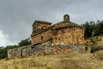 Fototapeta na wymiar sight of the Romanesque church of Santa Marina in villanueva of the tower in Palencia, Castile and León, Spain
