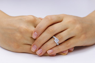 Close up of female hands with ring