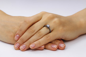 Close up of female hands with ring