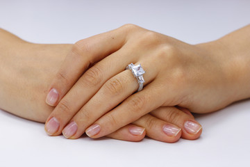 Close up of female hands with ring