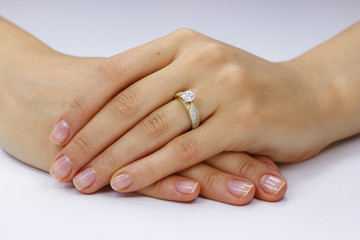 Close up of female hands with ring