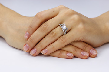 Close up of female hands with ring