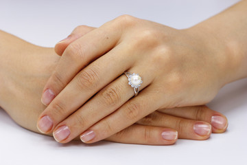 Close up of female hands with ring