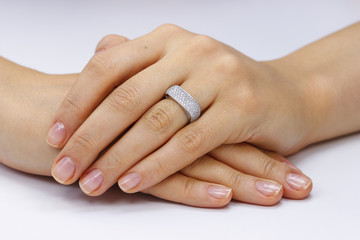 Close up of female hands with ring