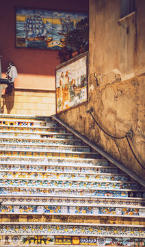 Detail view of typical urban sicilian decoration in Sicily, Ital