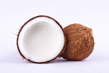 fresh coconut half clipping path for coconut milk and coconut shell  on white background fruit food isolated   © ninefar