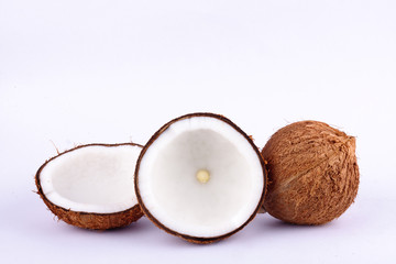 coconut half clipping path for coconut milk and brown coconut shell  on white background healthy fruit food isolated
