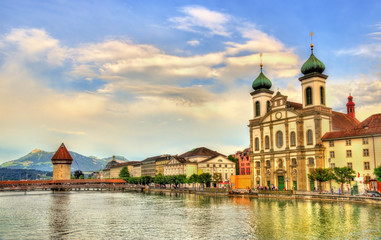 Jesuit Church along the river Reuss in the old town of Lucerne - Switzerland