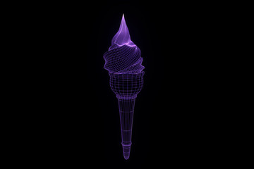 Icecream in Hologram Wireframe Style. Nice 3D Rendering
