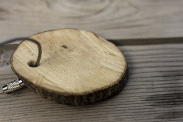wooden key chain on table