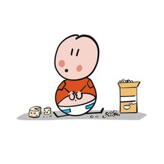 Bebé sentado en el suelo comiendo