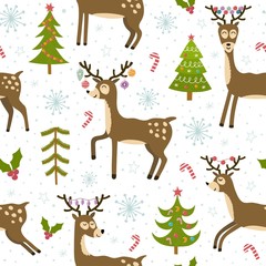 Cute christmas deers seamless pattern