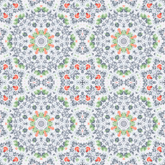 Seamless floral pattern with bright geometrical ornament retro d