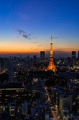 日本　東京の都心のスカイラインと東京タワー　夕景