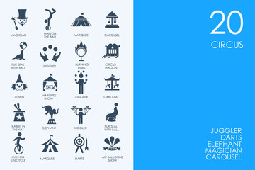Naklejka premium Set of BLUE HAMSTER Library circus icons