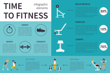 Time To Fitness infographic flat vector illustration. Presentation Concept